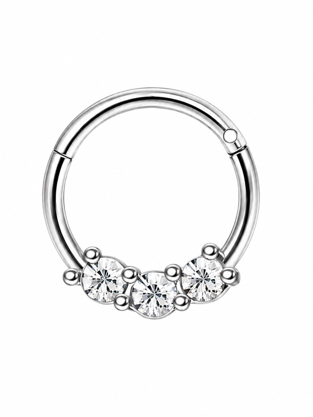 Triple Clear CZ Clicker Hoop Ring 16G 8mm Stainless Steel Septum Daith